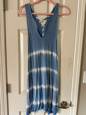 Ocean Drive Blue and White Tie-Dye Lace-Up Sundress
